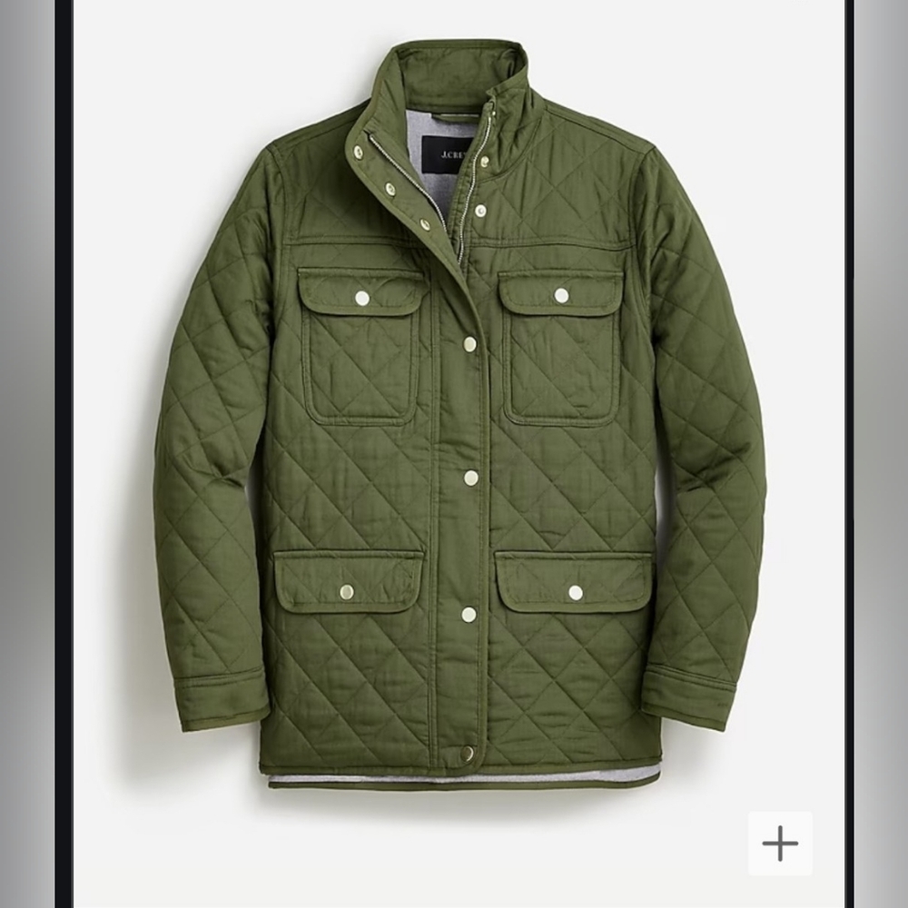 J Crew Olive Green Downtown Quilted Field Jacket Tall Large